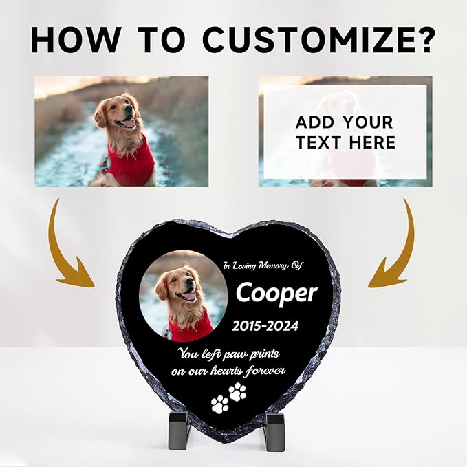 Pet Memorial Stones for Dogs, Dog Memorial Stone Outdoor, Pet Headstones for Dogs, Memorial Gifts for Loss of Dog, Custom Stone Picture Frame Plaque with Name/Text