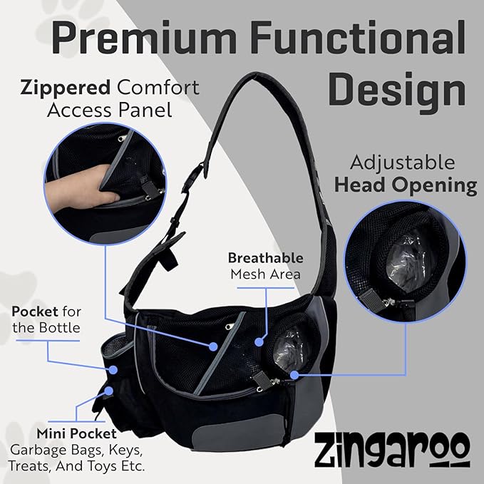 Hands-Free Sling Pet Carrier for Cats and Small Dogs up to 12lbs – Travel Set Includes Foldable Water Bowl & ID Card – Breathable Mesh, Safety Hook & Adjustable Padded Strap for Walking & Travel