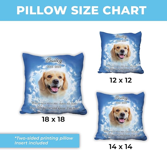 Hyturtle Personalized Pet Photo Memorial Pillow with Insert 12"x12" Double-Sided Printed Sympathy Gifts for Loss of Dog - Dog Remembrance Gifts - Custom Pet Memorial Gifts - Miss Me Pillow Home Decor