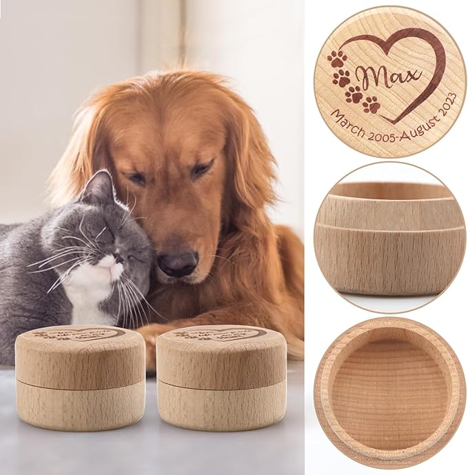 Wooden Dog Memorial Box, Pet Keepsake Box with Pet Paw Engraving Tooth and Hair Case Urn Memorial Gift (Cutom Pet Name)
