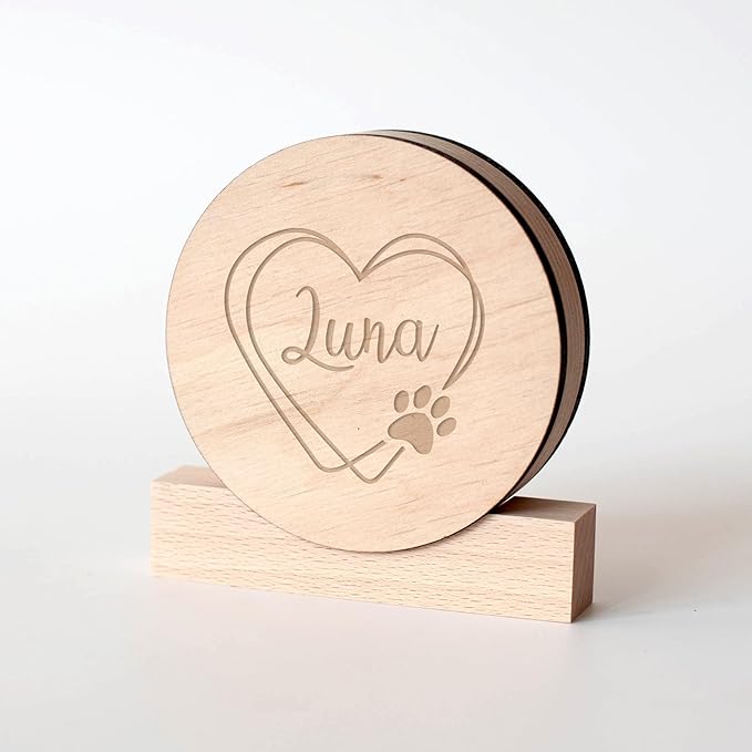 Personalized Pet Hair Keepsake Box for Dog and Cat Fur - Engraved Wood Memorial Box - Unique Customized Gift for Loss of Furry Friend Wooden (Light Round Wood/Acrylic Lid)