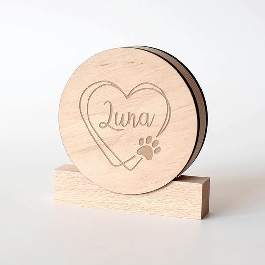 Personalized Pet Hair Keepsake Box for Dog and Cat Fur - Engraved Wood Memorial Box - Unique Customized Gift for Loss of Furry Friend Wooden (Light Round Wood/Acrylic Lid)