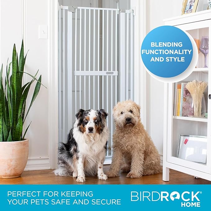 BIRDROCK HOME Extra Tall Pet Gate for Doorways | 60in Tall Cat or Dog Indoor Gate | Adjustable 31in-36in Width | Auto Close | Includes Protective Wall Cups - White