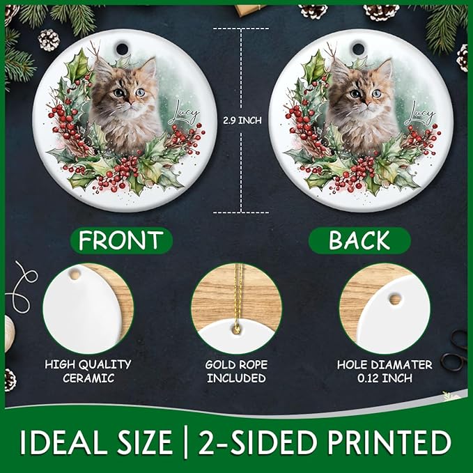 Personalized Pet Picture Frame Ornaments - Custom Ceramic Ornament for Christmas Trees Decorations, Puppy Kitten Xmas Keepsake - Gifts for Dog Cat Lover - My First Christmas Cat/Dog Gift