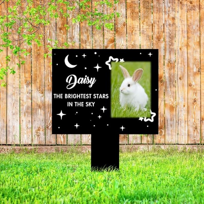 Personalized Bunny Memorial Stake Custom Rabbit Photo The Brightest Stars in The Sky Metal 12x12 inch Pet Grave Marker Rabbit Loss Gift Sympathy Gift for Rabbit Lover (Style 3)