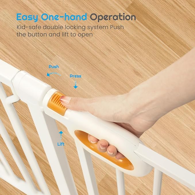 owlie Stair Baby Gate 57-66 Inch, Extra Wide Safety Gate for Baby Pet Adjustable Dog Gates Indoor Extra Wide Gates Pressure Mounted for Toddler Pet for House Stairway Doorway White (30.5'' Tall)
