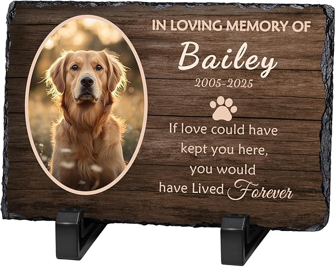 Ships Next Day Personalized Dog Memorial Gifts for Loss of Dog, Custom Pet Memorial Stone with Photo Name Date Bereavement Sympathy Gift for Dog Cat Lover