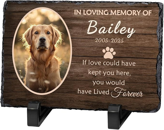 Ships Next Day Personalized Dog Memorial Gifts for Loss of Dog, Custom Pet Memorial Stone with Photo Name Date Bereavement Sympathy Gift for Dog Cat Lover