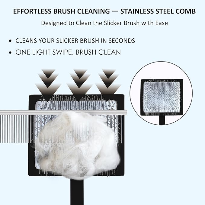 Dog Slicker Brush for Goldendoodles, Poodles & Long Haired Dogs - Long Pin Doodle Brush & Pet Comb Kit Removes Tangles Loose & Knots, Professional Grooming Tools with Wooden Handle, Black