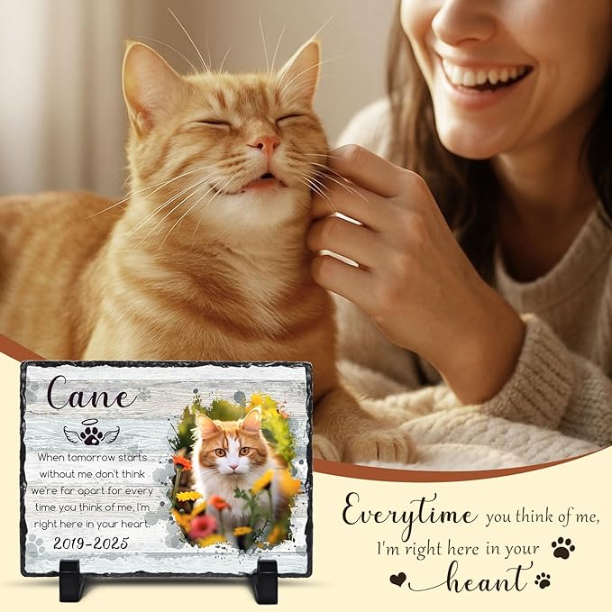 Ship Next Day, Customized Pet Memorial Stones for Dogs Cats Memorial Gifts for Loss of Dog Death Sympathy Gift with Photo Picture Name Date Personalized Pet Frame