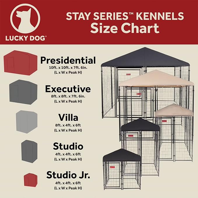 Lucky Dog Stay Series Studio Jr. Kennel – Premium Design, Waterproof and UPF 50+ Canopy Cover, All-Steel Frame, 4'W x 4'L x 4'4"H, Steel Grey