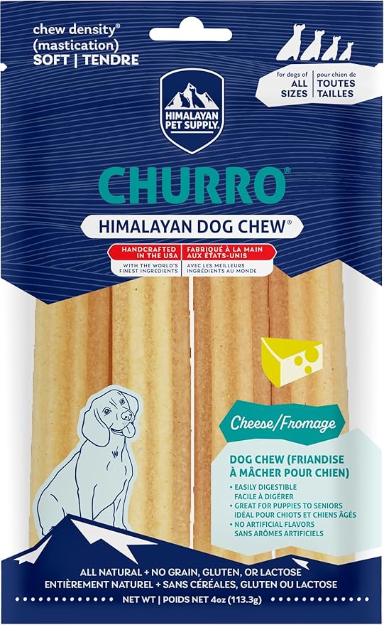 yaky CHURRO Himalaya Cheese Treats | Lactose Free | Gluten Free | Grain Free | USA MADE | for All Breeds | 4 CHURROs per Pouch | Original Cheese Flavor