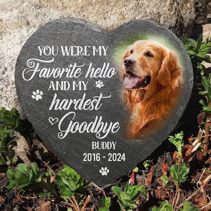 Wrappiness Pet Memorial Stone - Forever in My Heart, Personalized Dog Memorial Gifts, Remembrance Condolences Bereavement Gifts for Loss of Pet Custom Photo (Heart 01, Stone with Stand)
