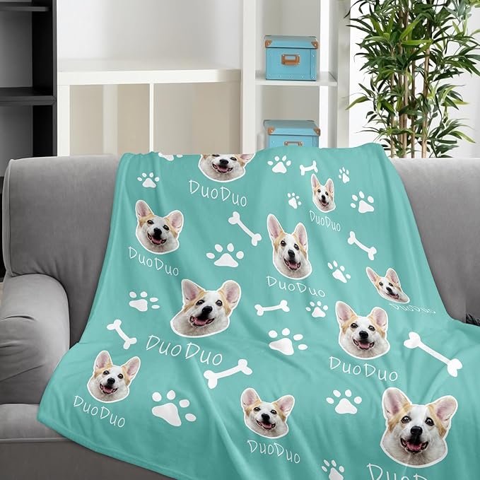 Custom Pet Blanket, Personalized Dog Blanket with Photo and Name, Customized Soft Flannel Blanket Gift for Pet Lover, Birthday, for Pet Animal Women Men Dog Lovers Memorial Gift