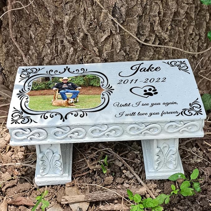 Personalized Memorial Bench for Pet Human, Custom Pet Memorial Stone with Colorful Photo, Pet Grave Marker Dog Headstone Cat Tombstone, Loss of Pet Gifts, Memorial Garden Plaque