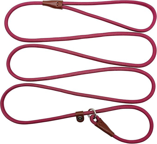 BTINESFUL 7FT Slip Lead Dog Leash, 1/4inch Lightweight Nylon Rope Leash, No-Pull Training Lead for Small Medium Dogs, Wine red