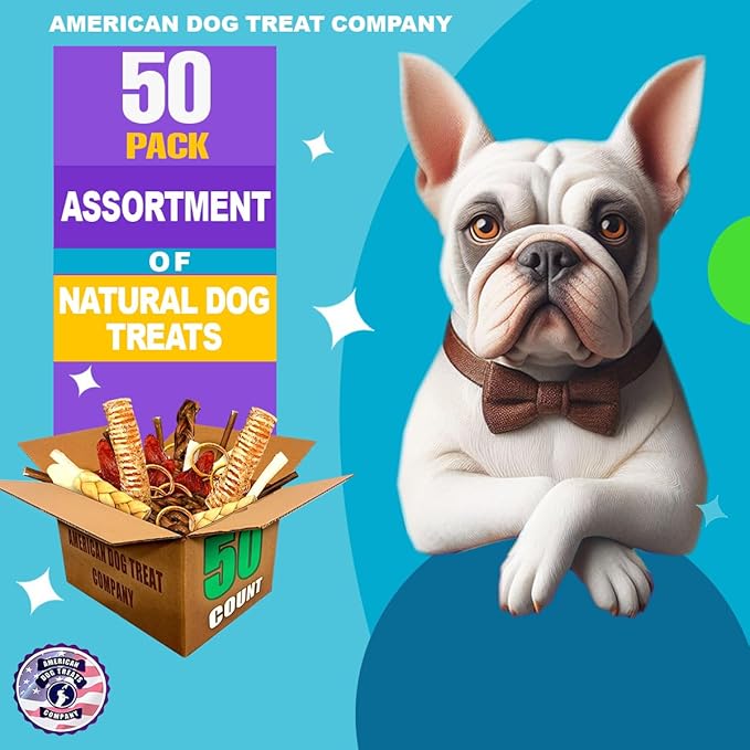 50-Piece Premium Dog Chew Assortment - Natural & Long-Lasting Treats | Includes Beef Ears, Bully Sticks, Collagen Sticks, Trachea Bones & More
