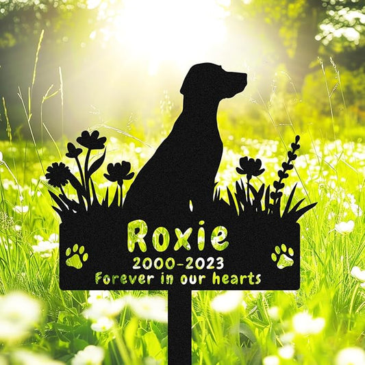 Personalized Labrador Retriever Dog Metal Memorial Stake Grave Marker, Custom Dog Name Labrador Retriever Memorial Grave Marker, Customized Flowers Dog Memorial Plaque Burial Stake