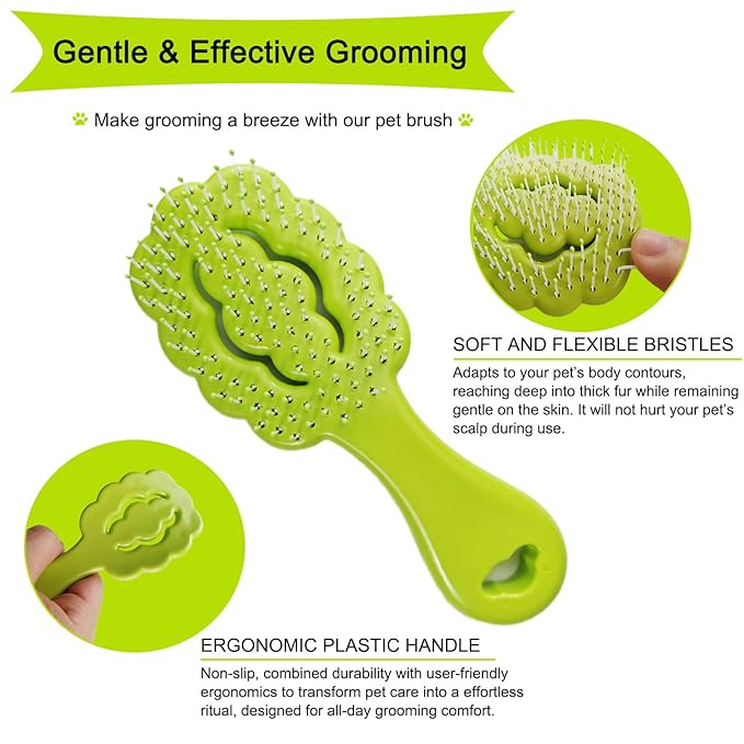 Cloud-Shaped Soft Bristle Puppy Brush for Small Dogs - Yorkie, Shih Tzu, Maltese, and Toy Poodles Grooming Tool with Detachable Lint Comb and Gift Box （Green）