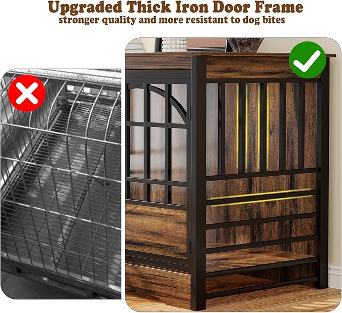 COZPAW 52 Inch Dog Crate Furniture, Extra Large Dog Kennel Indoor for XLarge Breed, Heavy Duty Dog Cage with Double Elegant Arched Doors, Decorate as TV Stand & End Table (Cognac Brown)