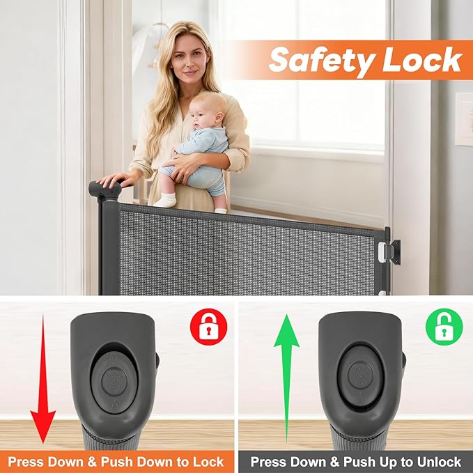 (2 Pack) Retractable Baby Gates for Doorways, Mesh Dog Gate for Stairs, Pet Gate Indoor, Extends to 55" Wide 33" Tall, Safety Toddlers Gates for Hallways, Indoor & Outdoor Use, Gray
