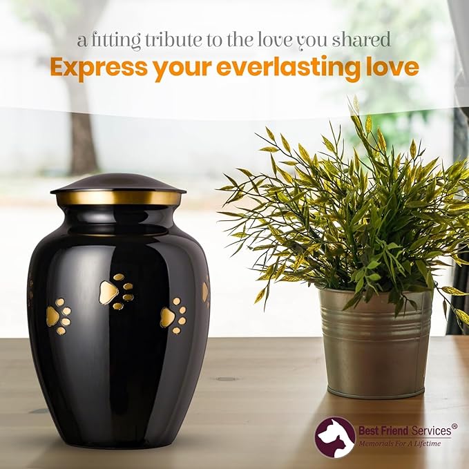 Ottillie Paws Legacy Series Pet Urn for Dogs, Handmade Brass Memorial Cremation Urn (X-Large - Pets up to 170 lbs, Ebony, Horizontal Brass Paws, XL - Pets up to)