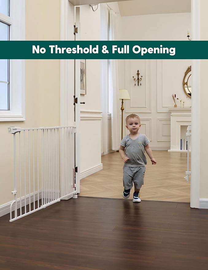 Babelio Removable & No Bottom Bar Baby Gate, 35.5-55" Hardware Mounted (Drill Needed)| Wide Walk-Thru| Auto-Close Safety Dog/Pet Gate for Stairs & Doorways (White, 35.5-55" W, 30" H)
