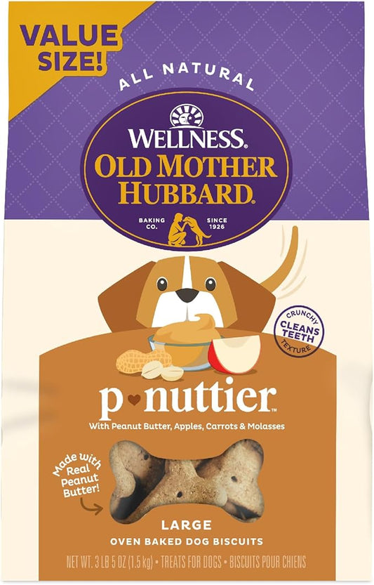Wellness Old Mother Hubbard Classic P-Nuttier Dog Biscuits, Natural Training Treats, Peanut Butter Flavor, Large Size, 3.3 lb Bag