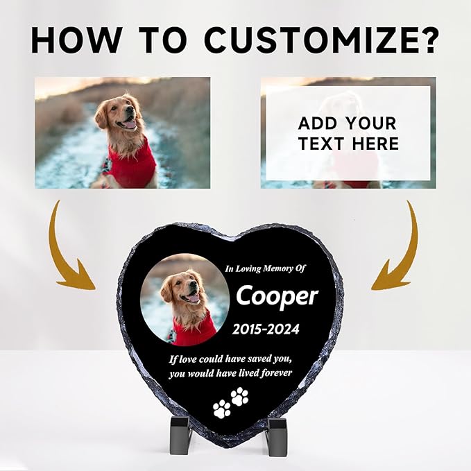 Pet Memorial Stones for Dogs, Dog Memorial Stone Outdoor, Pet Headstones for Dogs, Memorial Gifts for Loss of Dog, Custom Stone Picture Frame Plaque with Name/Text