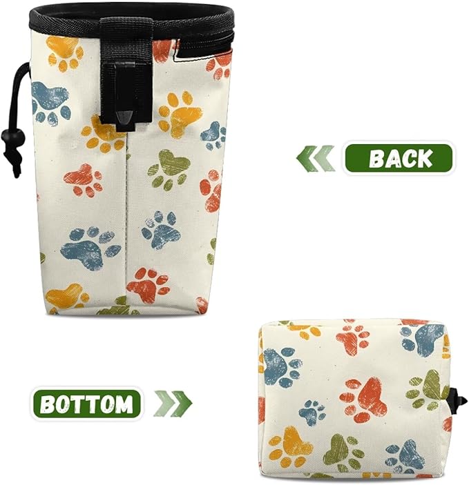 Colorful Paw Puppy Training Pouch 3 Ways to Wear, Hands-Free Design Dog Treat Pouch Pocket Sized Dog Training Treat Pouch Bag Dog Treat Carrier Holder with Waist Belt Shoulder Strap