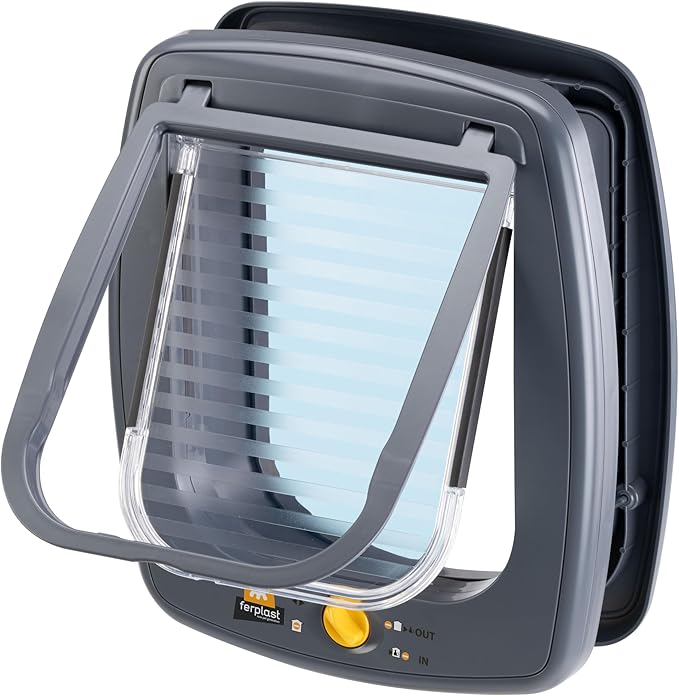 Ferplast Cat Flap, Door for Large Cats, Small Dog Flap, Dog Door, 4-Way Controllable Entry and Exit, Protection Against Air Draughts, Universal Installation, Swing 9 Small Size, Pet Door, Grey