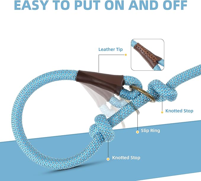 Mile High Life Slip Leads for Dogs | Reflective Slip Leash | Heavy Duty Dog Training Leash | 4 Feet Climbing Rope Dog Leads w Leather Tip | Collar & Leash in One (Green)