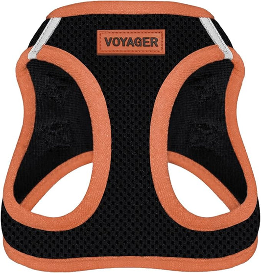 Best Pet Supplies - All Weather Mesh/Plush, Reflective, No Pull Harness for Small, Medium Dogs, Cats - Secure with Hook & Loop Fastener, Buckle, Double D-Rings - Black/Orange Trim, L