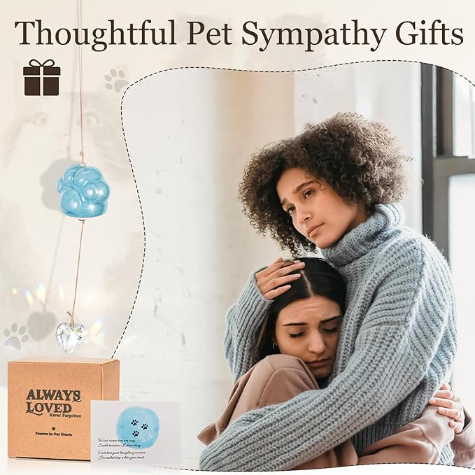 Pet Memorial Gifts for Dogs and Cats - Suncatcher Wind Chime Dog Memorial Gifts for Loss of Dog, Pet Loss Sympathy Gift, Thoughtful Pet Remembrance & Bereavement Keepsake (Blue)