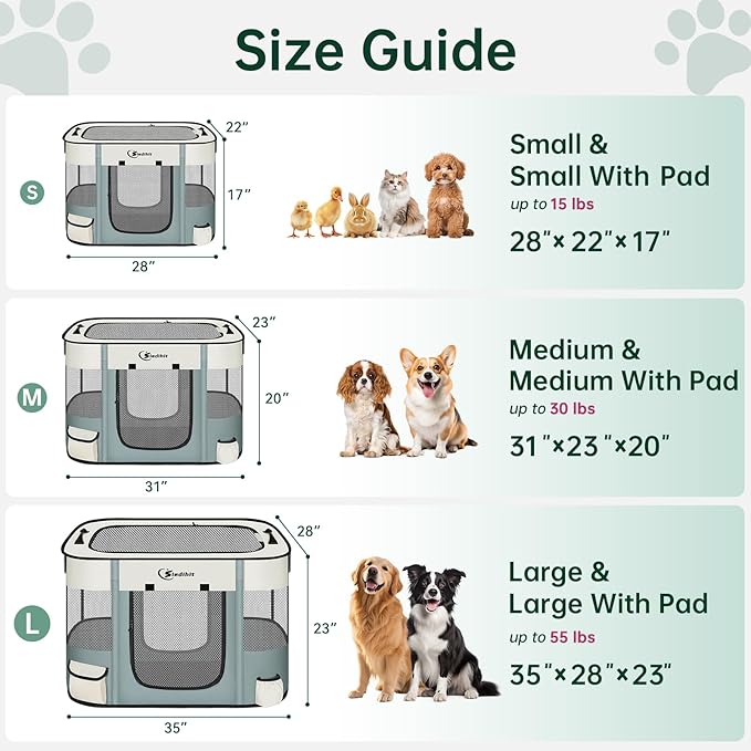 Dog Playpen,Cat Pet Puppy Pen,Portable Playpens for Dogs Indoor Outdoor Travel Camping Use,Foldable Dog Kennel Tent Crate for Rabbit Small Animals with Carrying Case (Grey, Medium)