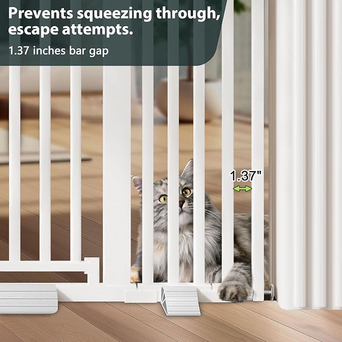 51'' Extra Tall Cat Gate Barrier for Doorways Hallways, Pressure Mounted Pet Dog Gates No Drilling Easy Walk Thru, Cat Fence Indoor Climb Proof 30-33'' Wide (White)