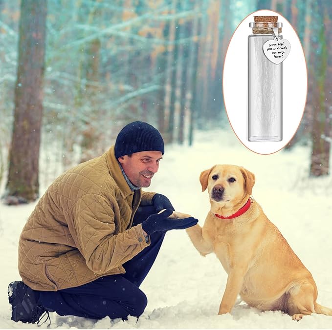 Nuenen 2 Pcs Pet Memorial Hair Keepsake Pet Fur Glass Bottle with Heart Shape Ornaments and White Organza Bags Pets Passing Away Funerary Bereavement Remembrance Loss Sympathy Gift for Dog Cat Ashes