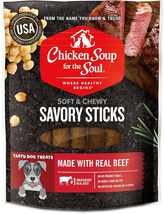 Chicken Soup for The Soul All Natural Premium Savory Sticks Soft & Chewy Dog Treats, Real Beef First Ingredient, No by-Products, Artificial Colors, Flavors or Preservatives, Beef, 5oz