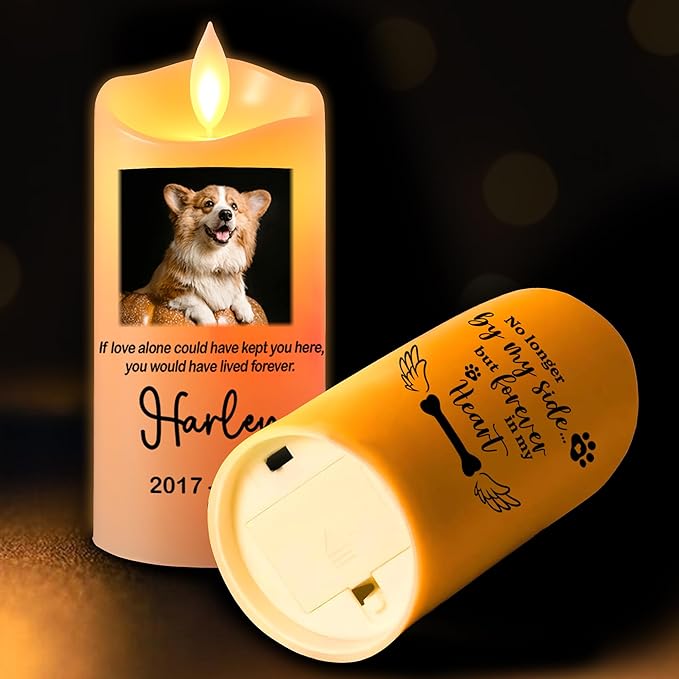 Remembrance Gift for Loss of Dog - Custom Pet Memorial LED Candle, Flickering Battery Operated Candle, Pet Loss Sympathy Gift, Pet Safe Tribute, Ideal Gifts for Dog Lovers