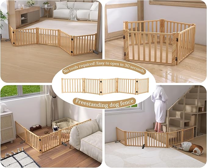 Solid Wood Freestanding Pet Gate,Nature Wood Dog Gates for Doorways The House,Pet Gate for Stairs,Freestanding Indoor Gate Safety Fence,16.9" Height-5 Panels