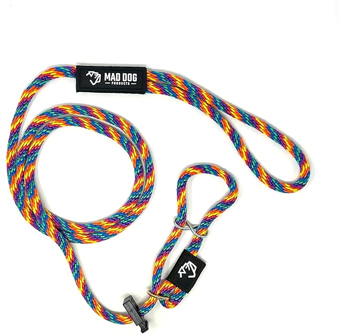 Mad Dog Products Easy Leader Dog Leash 3/8" x 8' Rainbow Signature Rope - Made in USA