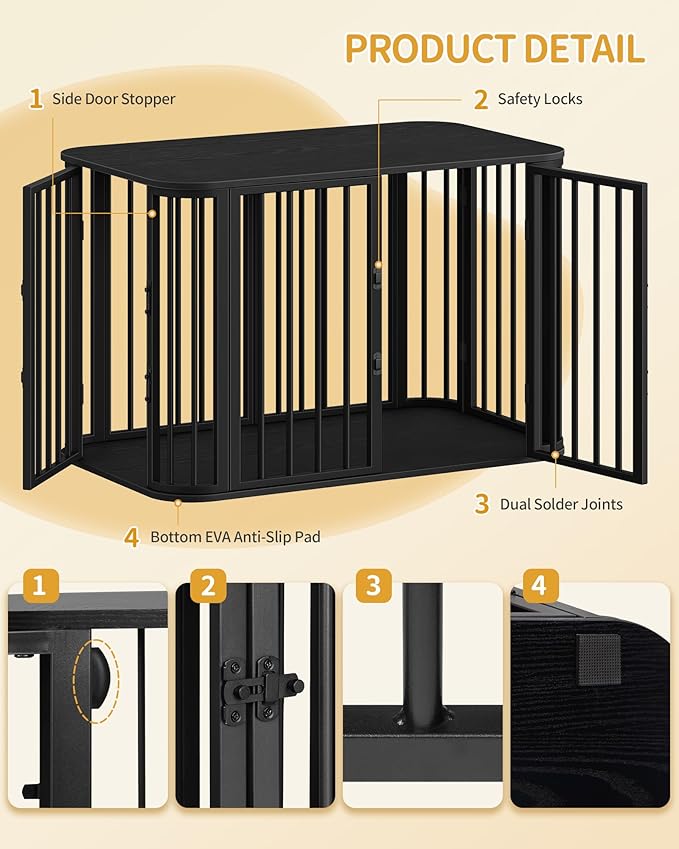 39.4'' Dog Crate Furniture, L Indoor Dog Kennel Dogs Cage, Modern Decorative Pet House for Small/Medium/Large Dogs, Anti-Chew & Anti-Escape, Kennel End Side Table TV Stand, Black DFC88704B