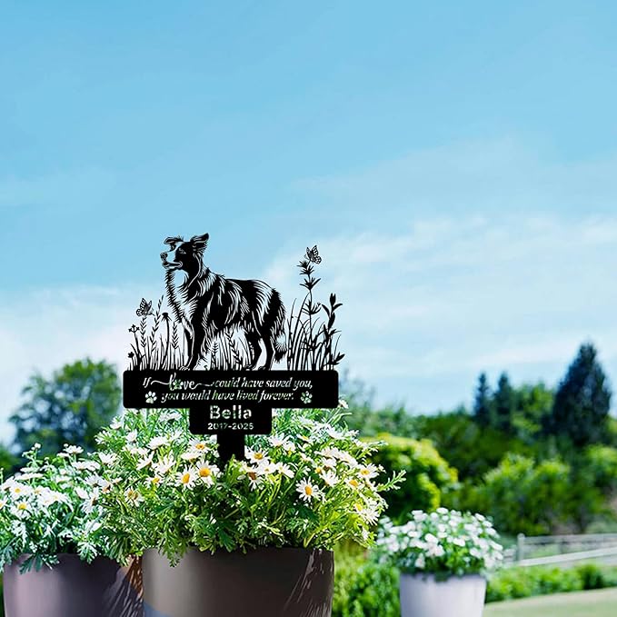 Personalized Pet Border Collie Grave Markers, Custom Metal Dog Memorial Stake for Pet Headstone, Waterproof Pet Border Collie Cemetery Plaque for Outdoors, Lost Pets Sympathy Gifts