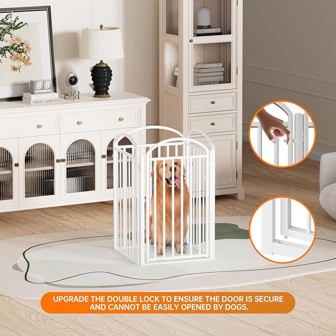 4 Panels Full Matel Freestanding Dog Gates with Door, 96"Extra Wide 36"Tall Free Standing Dog Pet Gate for Indoor & Outdoor. Foldable Pet Fences for Doorways, House, Stairs, Porch, Deck, Yard