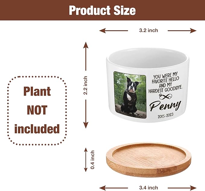 Dog Memorial Picture Frame - Personalized Pet Planter Pot with Heartfelt Quote - 2.4 x 3.2 inches, Ceramic, Unisex Adult