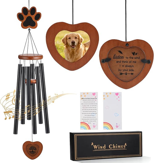Alphatool Dog Memorial Wind Chimes Gifts with Photo Frame - 32in Sympathy Gift for Loss of Dog, Pet Memorial Gifts for Dogs Passing Away Bereavement