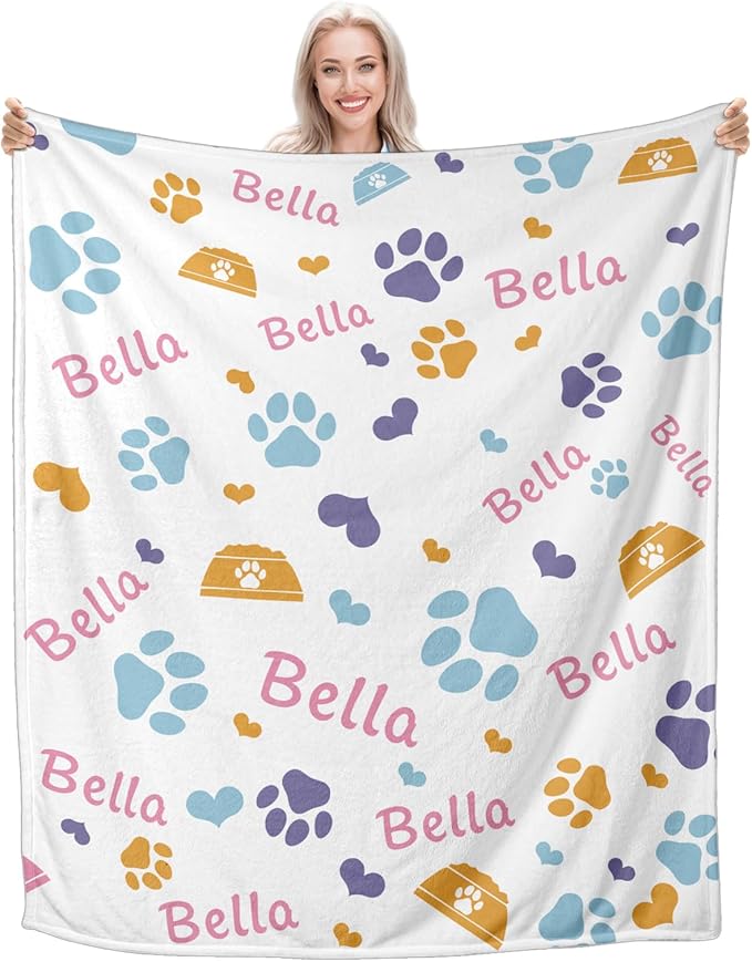 Custom Pet Blanket, Personalized Dog Blanket with Name, Customized Soft Flannel Blanket Gift for Pet Lover, Birthday, for Pet Animal Women Men Dog Lovers Memorial Gift