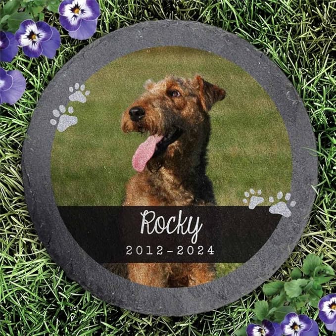 GiftsForYouNow Engraved Personalized Pet Memorial Garden Stone, 10", Dog Headstone, Slate, Round Picture