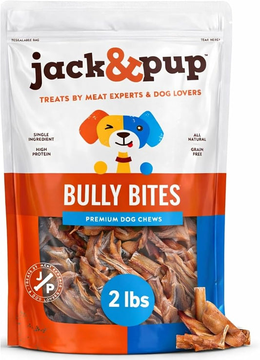 Jack&Pup Bully Bites (2 lb. Bag), Small Bully Sticks for Small Dogs, 1-3 Inch Chews for Puppies, Seniors and Smaller Dogs