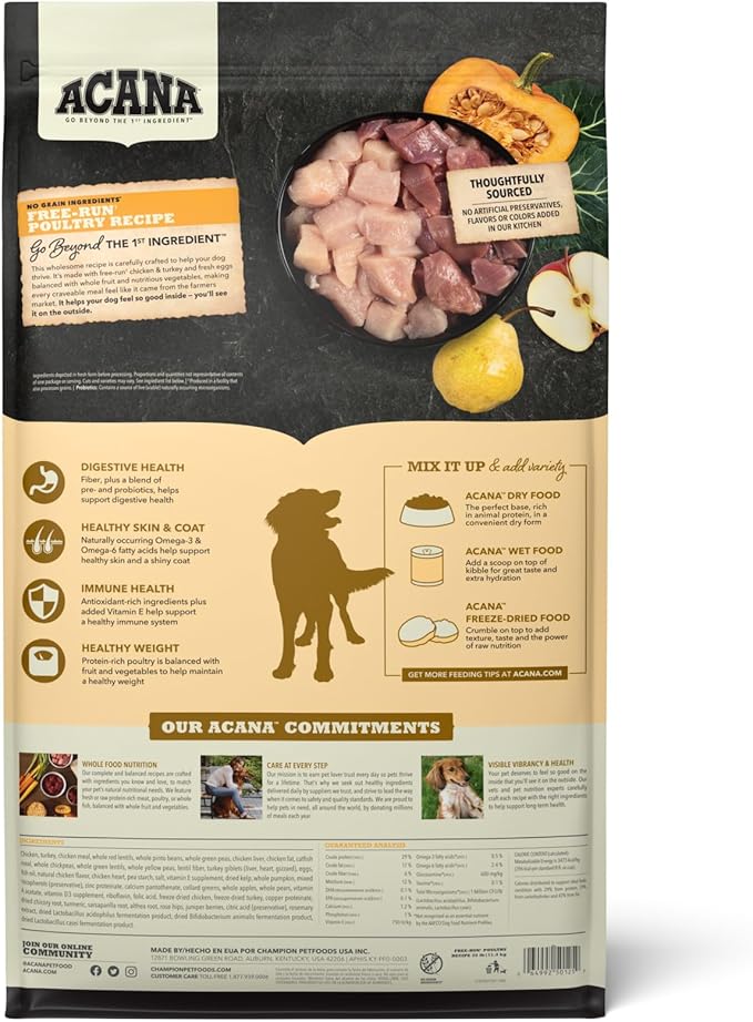 ACANA Grain Free Dry Dog Food Free Run Poultry Recipe 25lb Bag